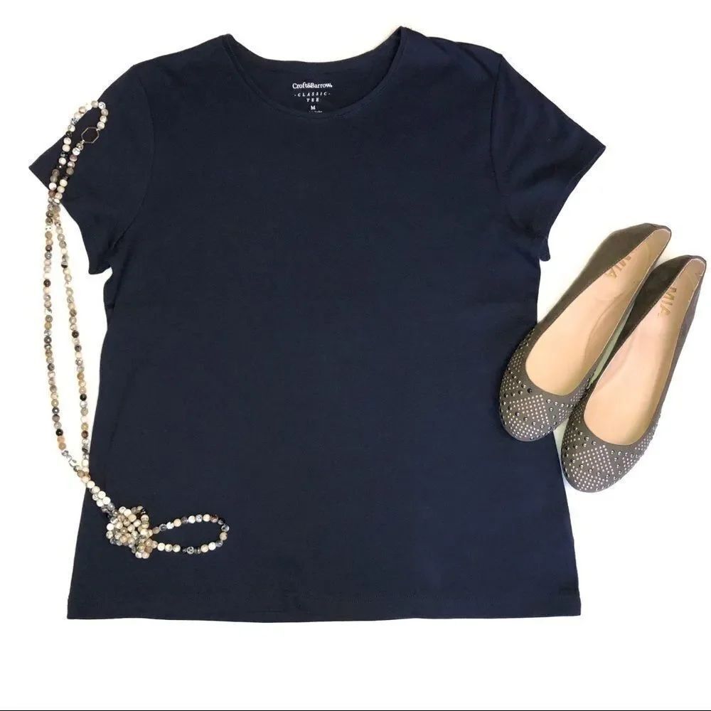 Croft & Barrow Tee Shirt Round Neck Navy Blue Short Sleeve Medium